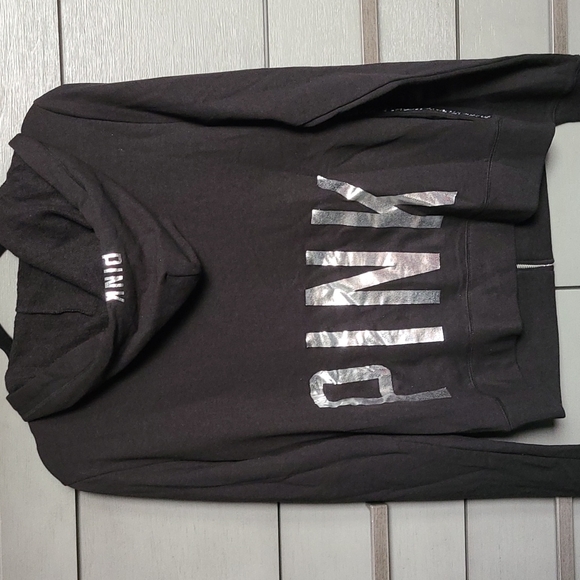 PINK Victoria's Secret Black Silver Sequin Bling Hoodie - Picture 3 of 7
